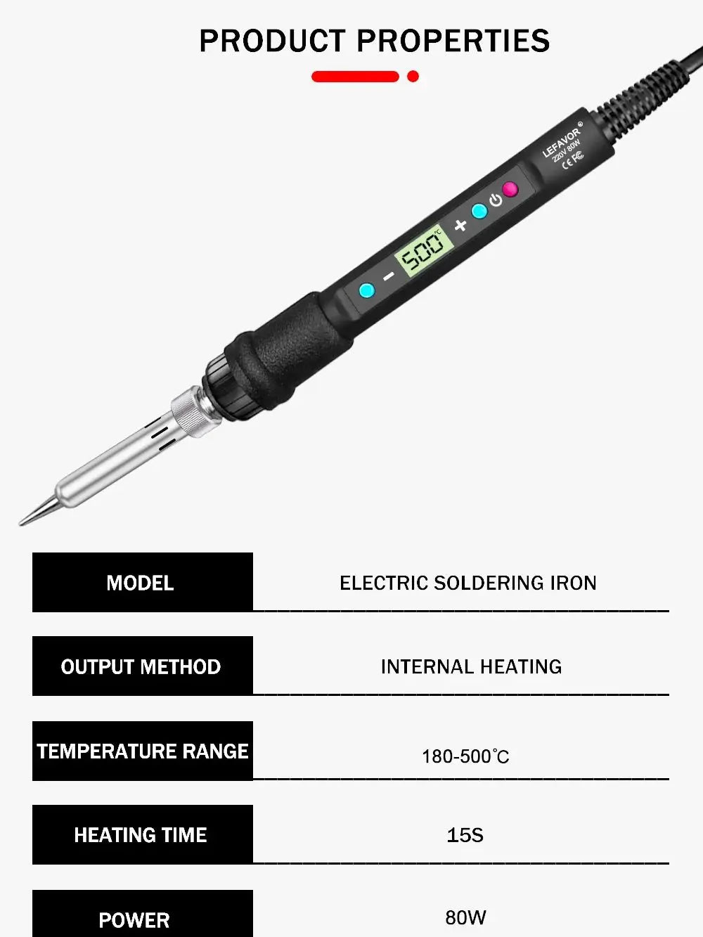 LEFAVOR 80W Digital display soldering iron welding set C/F switching calibration temperature 100-500C home repair DIY