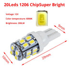 2/10 T10 1206 20SMD 20 Led White Car Wedge Light W5W 194 168 Auto Vehicle License Plate Clearance Lamp Reading Truck Bulb DC 12V