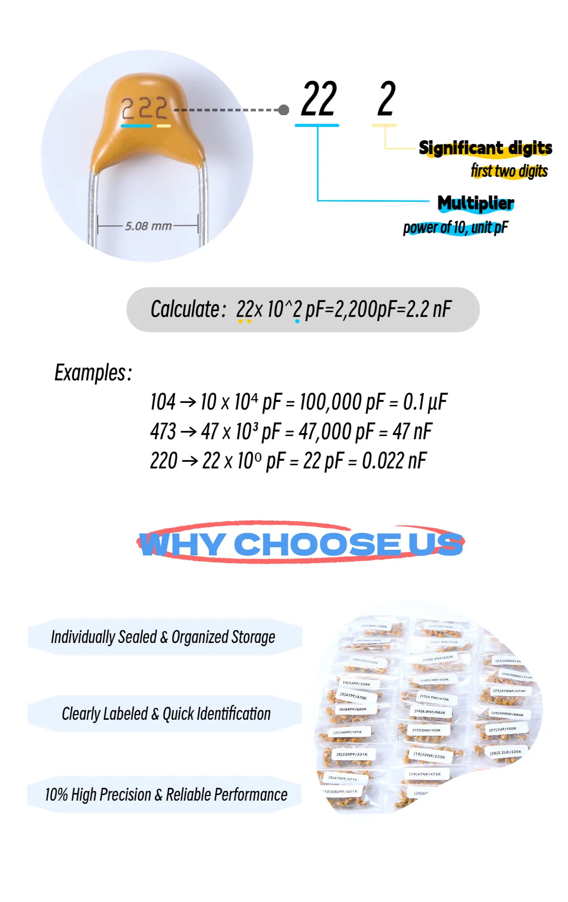 10-36Values Ceramic Capacitor kit Chip Assortment Polypropylene Plastic Film Y Capacity chip  Electronic Components