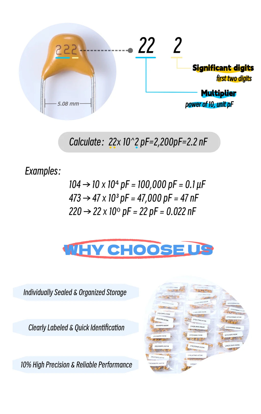 500pcs 600pcs 720pcs 36Values Radial Ceramic Capacitor Assortment Kit Wide Range Safety Y Capacitor Assortment kit