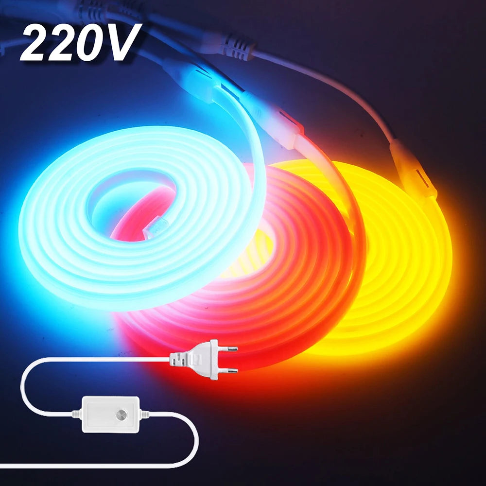 220V Led COB Neon Strip Light Dimmer Switch Power Plug Kit White Blue Pink Red Purple Yellow 5m 20m 30m 0.5m 288LED/m Flex Decor