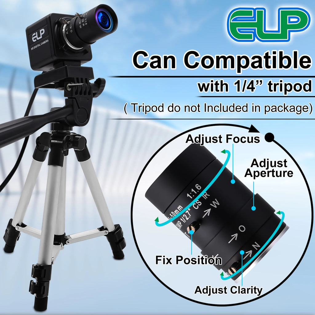 ELP USB Camera IMX298 UVC Mini USB Camera 16MP with 2.8-12mm CS Zoom Lens