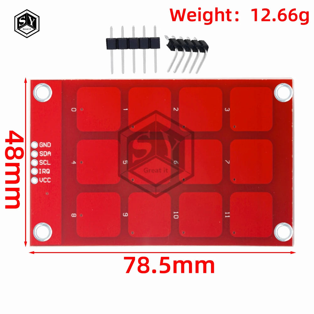 12-Button Capacitive Touch Keypad (MPR121): I2C Interface Sensor Module –for Arduino-Compatible