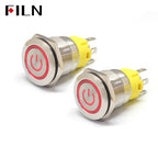 FILN 16mm 19mm 22mm Stainless Steel Waterproof LED Indicator Metal Push Button  Switch Power Symbol   Start Stop Power on Off