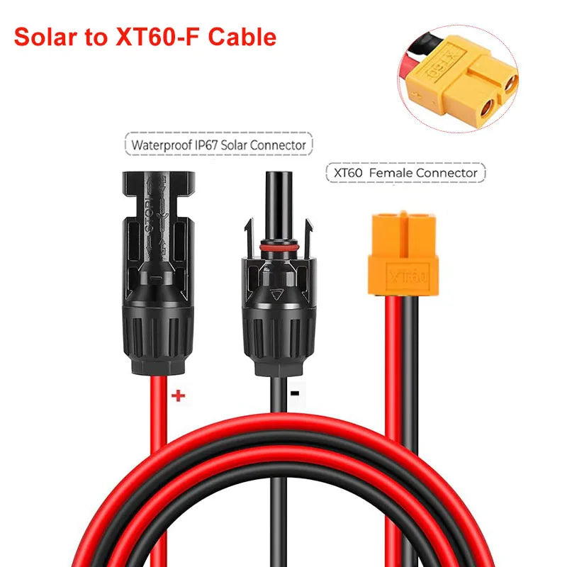 XT90 to Solar Connector Cable 10AWG XT60 Male to Female Silicone Extension Cable For Remote Battery Solar Portable Power Station
