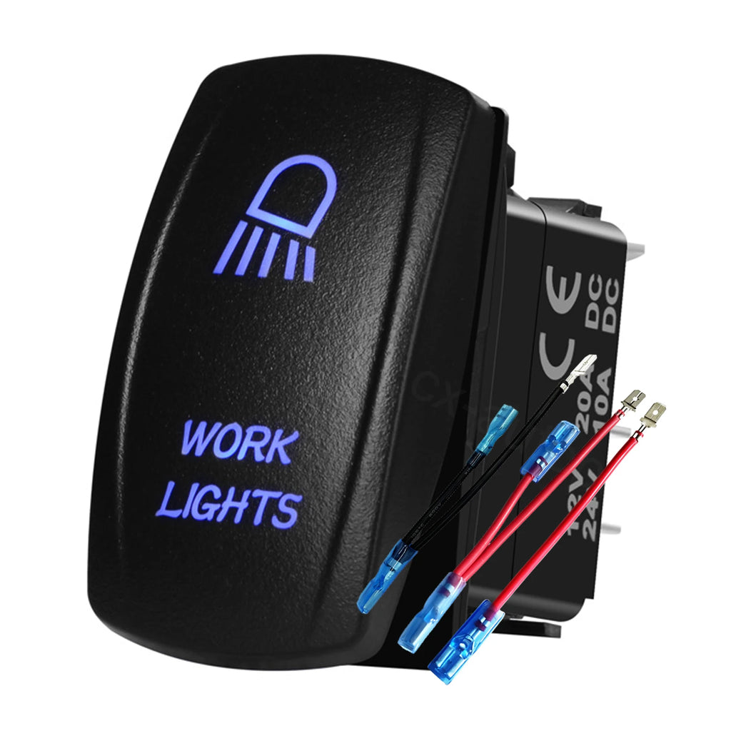 12V 24V Boat Trim Tabs Switch (ON)-OFF-(ON) Momentary Rocker Switch Waterproof Blue Light ON-OFF Toggle Switch With Harness