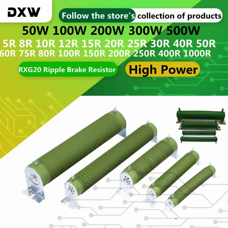 1PCS/Lot 50W 100W 200W 300W 500W RXG20 High Power Ripple Resistor Brake Wave Resistor 5 8 10 12 15 20 30 40 50 100 150 200 1000