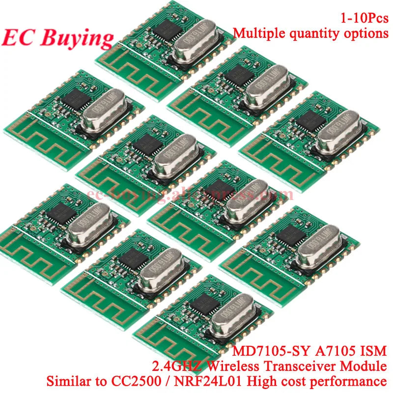 10Pcs/1pc MD7105-SY A7105 2.4G 2.4GHZ Wireless Transceiver Module 3.3V Similar CC2500 NRF24L01 500KHz Step FSK/GSK Modulation