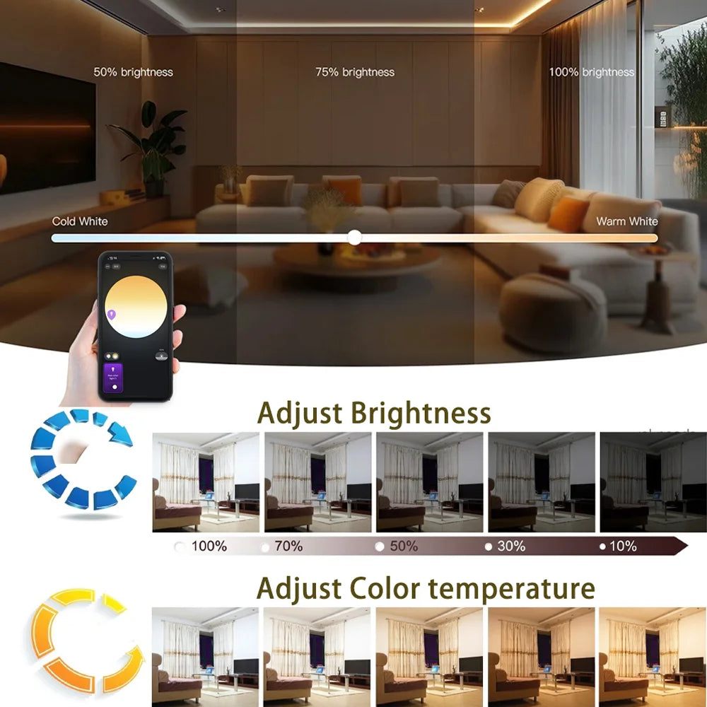 1M-5M Zigbee 3.0 CCT COB LED Strip DC 24V Double Color LED Tape Linear 2700K-6500KRA90 Tuya Zigbee Dimmable for Smartthing Alexa
