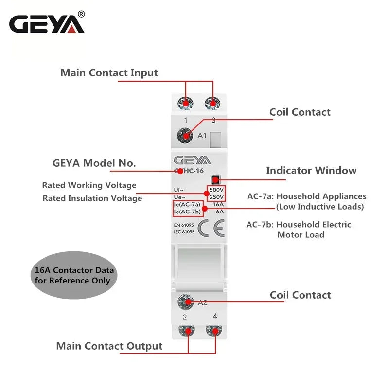 GEYA GYHC Modular Household Contactor AC24V 48V 110V 220V 2P 25A 2NC 2NO 1NO1NC 50/60Hz