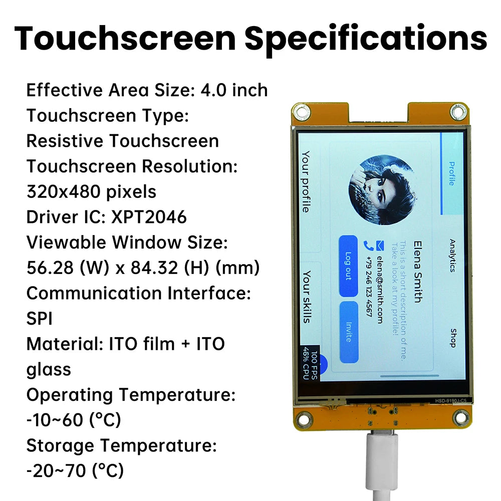 4.0-inch ESP32 WiFi Bluetooth Development Board Touchscreen ST7796S Driver 320*480 Smart Display Module Onboard ESP32-32E Module