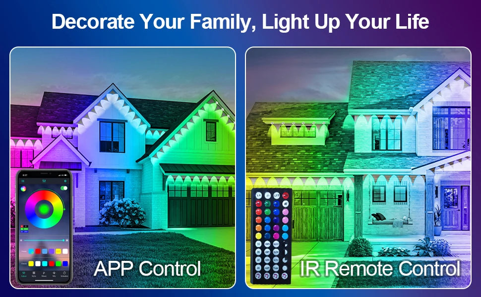 150FT Permanent Outdoor Lights, Outdoor Christmas Lights, Smart RGB App Control with 60 LEDs, LED Eaves Lights IP67 Waterproof, House Roof Outdoor Lighting for Party, Daily, Halloween, Garden