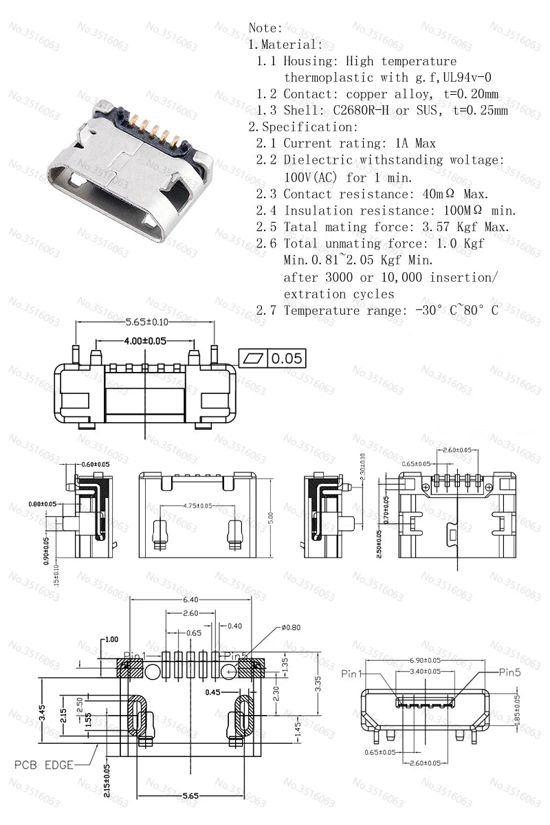 10PCS Micro USB 5pin 5.9mm DIP2 B Type With Curling/Flat Mouth Without Curling Side Female Connector For Mobile Phone Mini USB