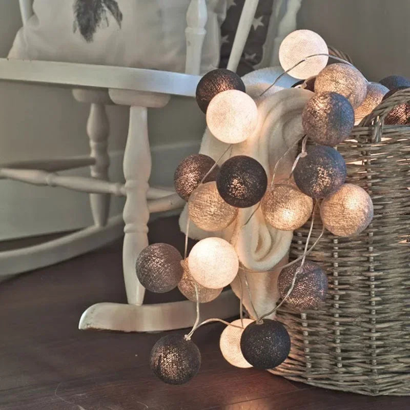 20LED Cotton Balls String Lights Waterproof Fairy Garland Lamp Outdoor Garden Patio Wedding Christmas Home Decoration Soft Warm