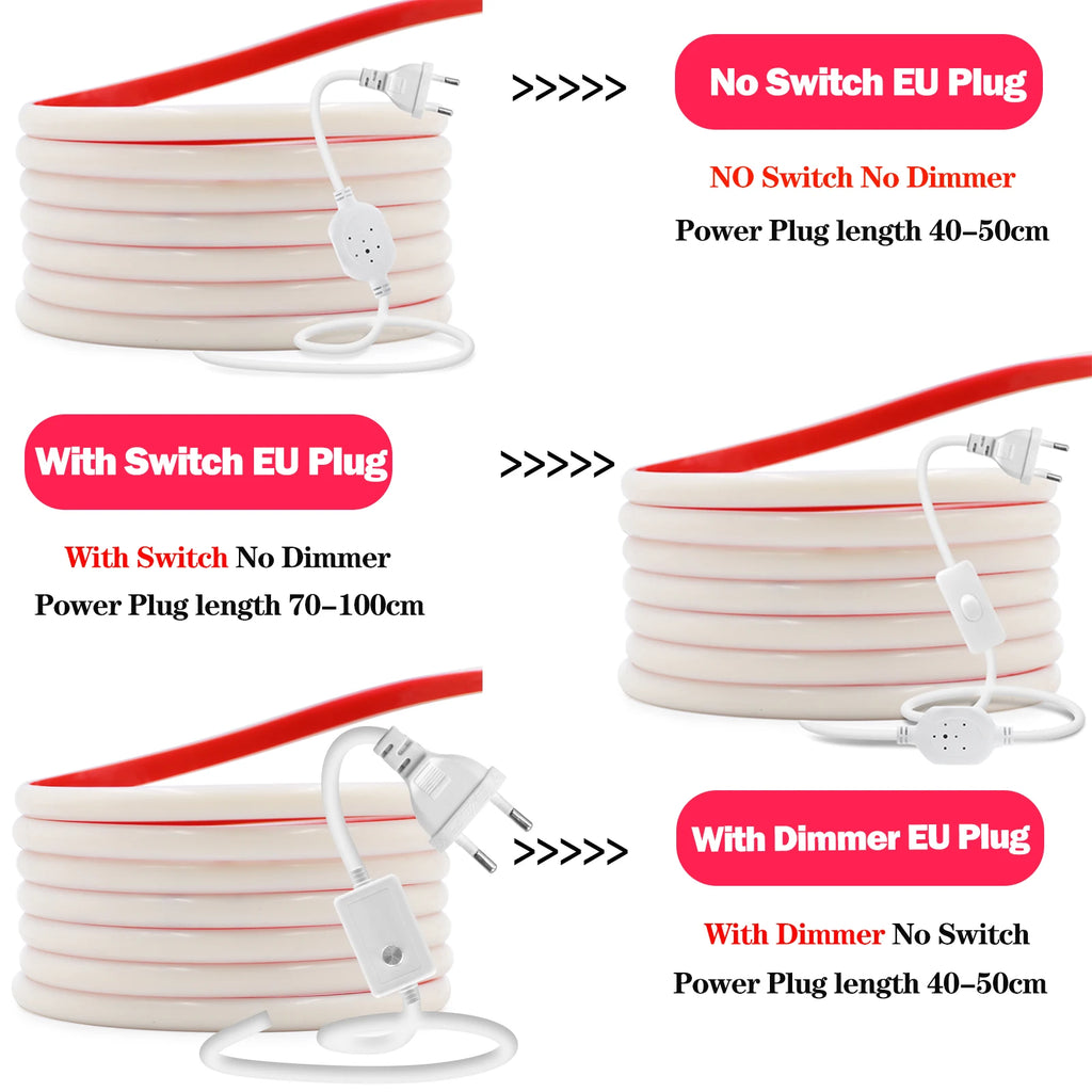 220V Dimmable COB LED Neon Strip Light 288Leds/M IP67 With Switch/Dimmer EU Plug Flexible Adhesive Tape for Home Garden Lighting