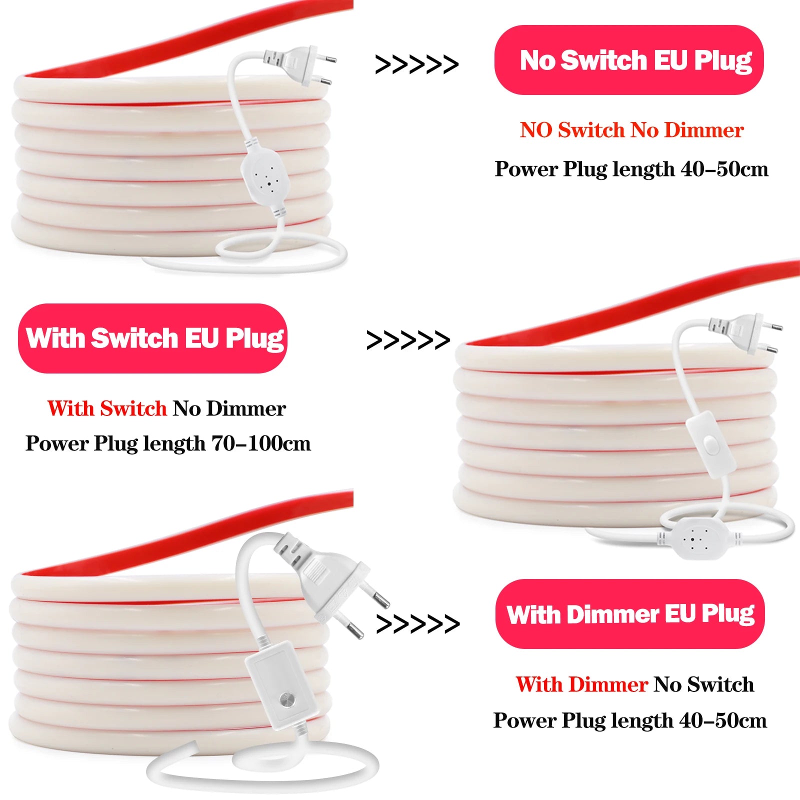 220V Dimmable COB LED Neon Strip Light 288Leds/M IP67 With Switch/Dimmer EU Plug Flexible Adhesive Tape for Home Garden Lighting