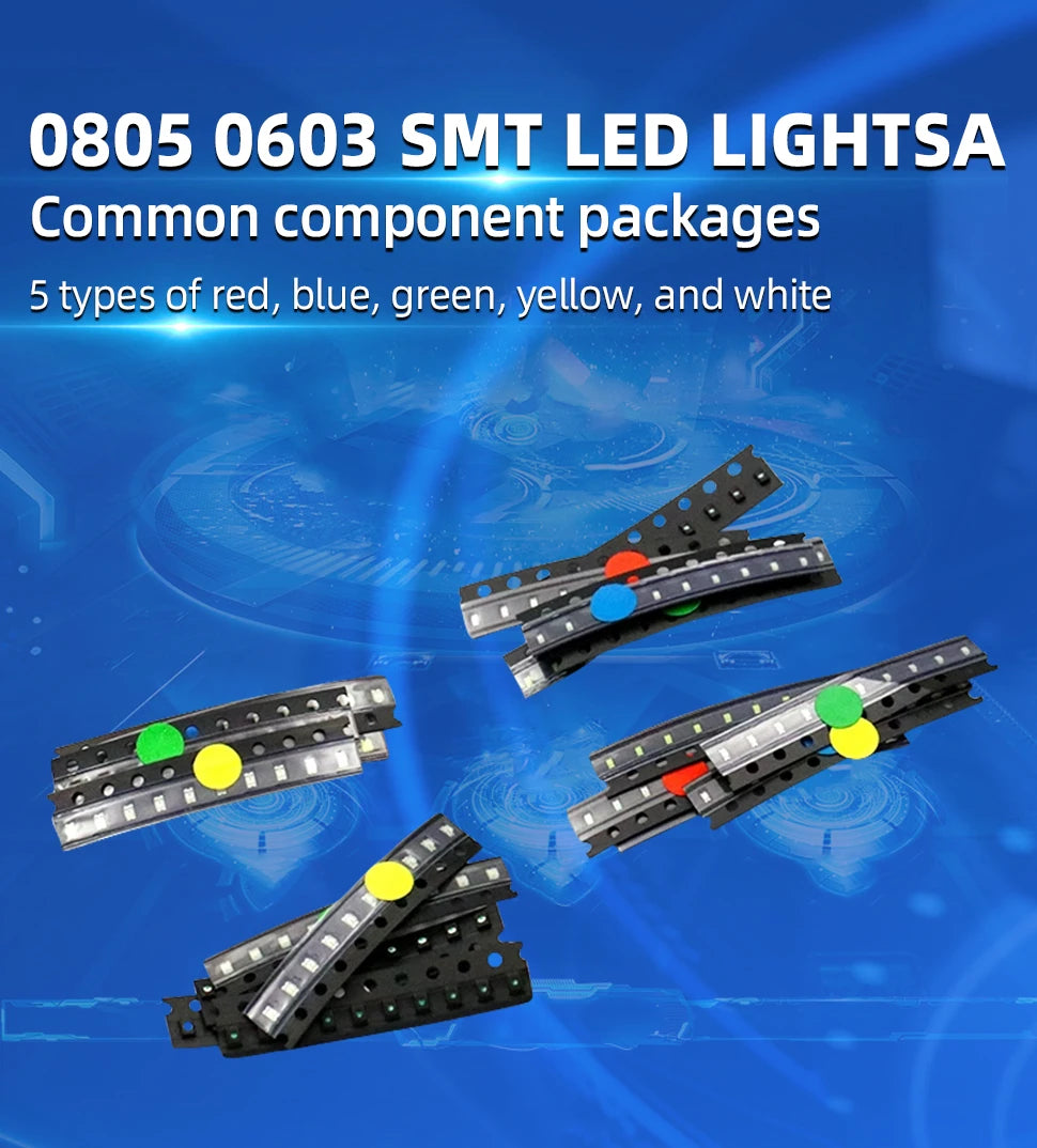 20pcs SMD LED 0402 0603 0805 1206 Red Yellow Blue Green and White Light High Brightness Lamp Bead Light-emitting Diode