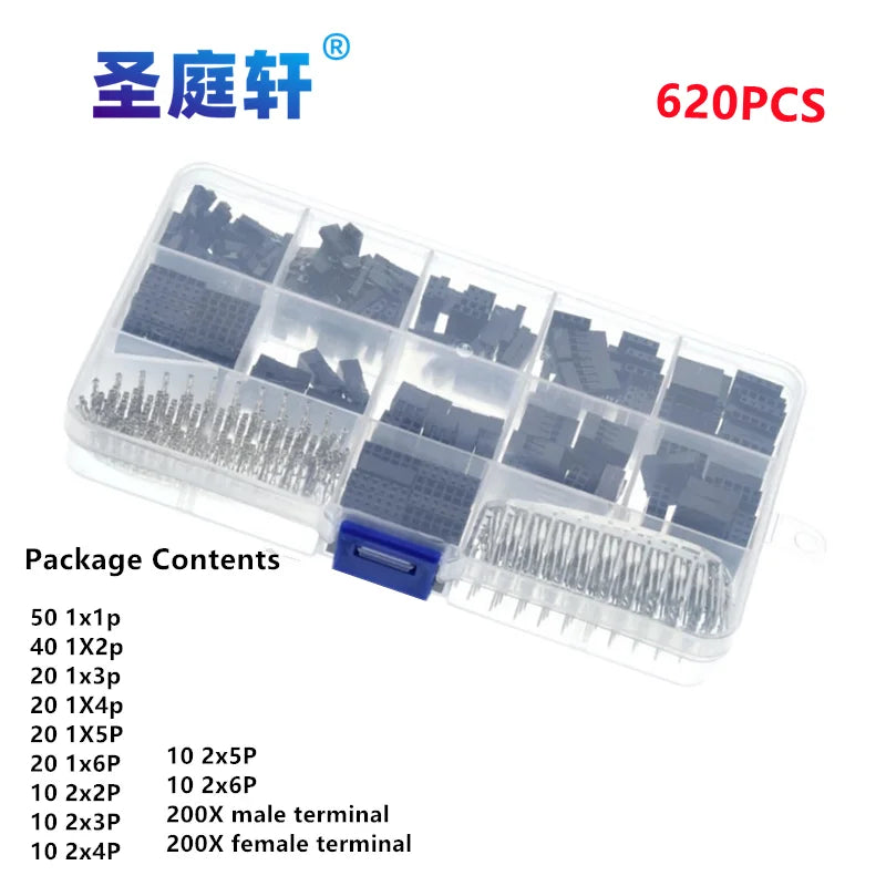 310Pcs/620PCS 2.54mm Male+Female Dupont Wire Jumper Line Cable 1/2/3/4/5/6/8 Pin Header Connector Housing Electronic DIY Kit