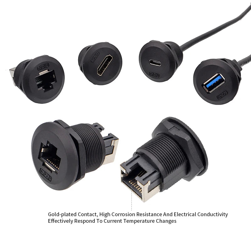 Cat6 Waterproof RJ45 Female Socket Aviation Plug IP67 Ethernet Panel Mount Connector Coupler Extension Cable For Outdoor CCTV