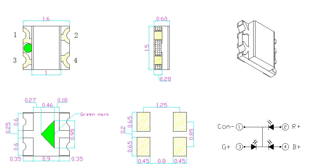 4000PCS/Whole Set Led Chip 0603 1615 Common Anode or Common Cathode RGB Red Green Blue Full Color