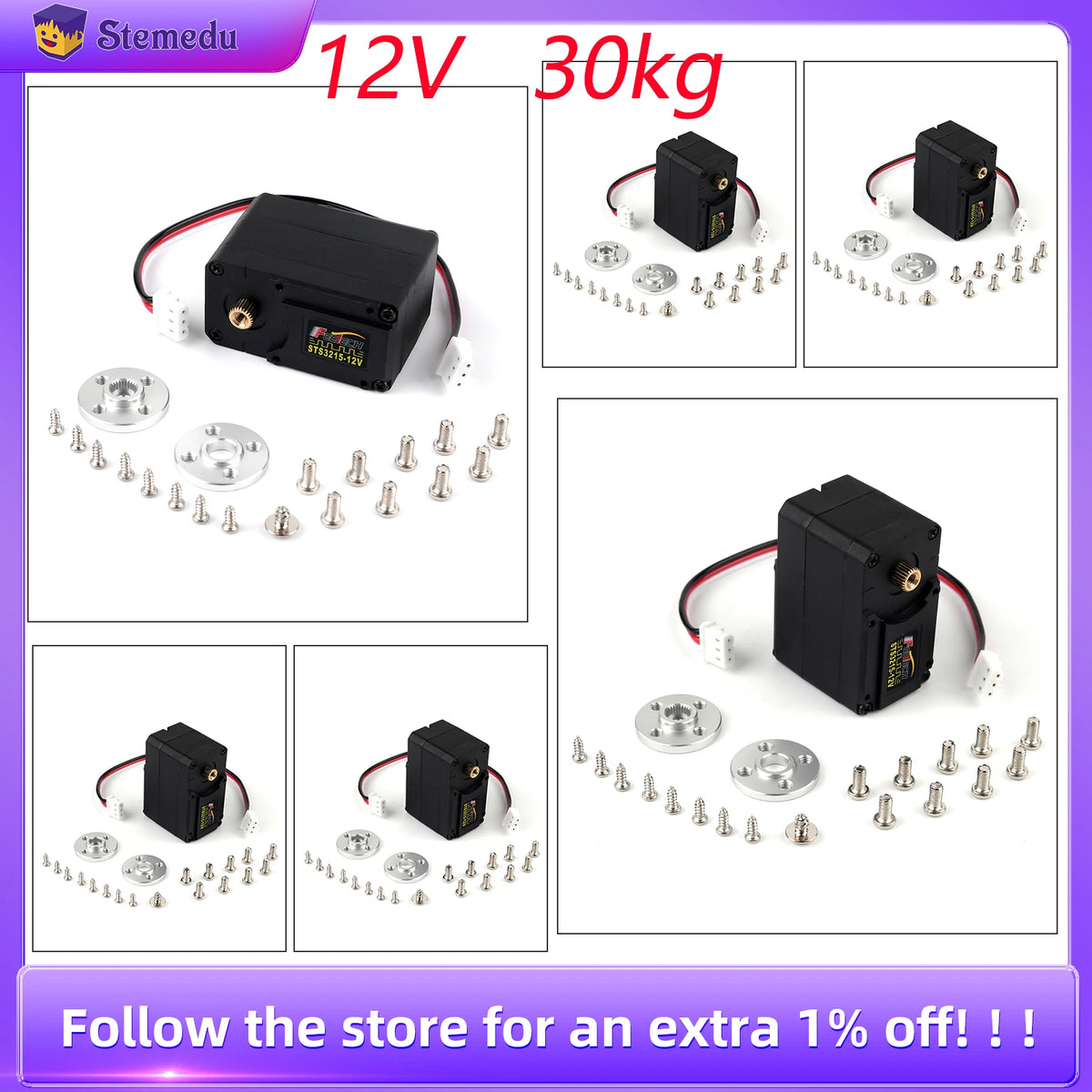 6PCS Feetech STS3215 12V 30KG High Torque Smart RC Servo TTL Serial Bus Robot Servo Motor for SO-ARM100 Teaching Robotic Project