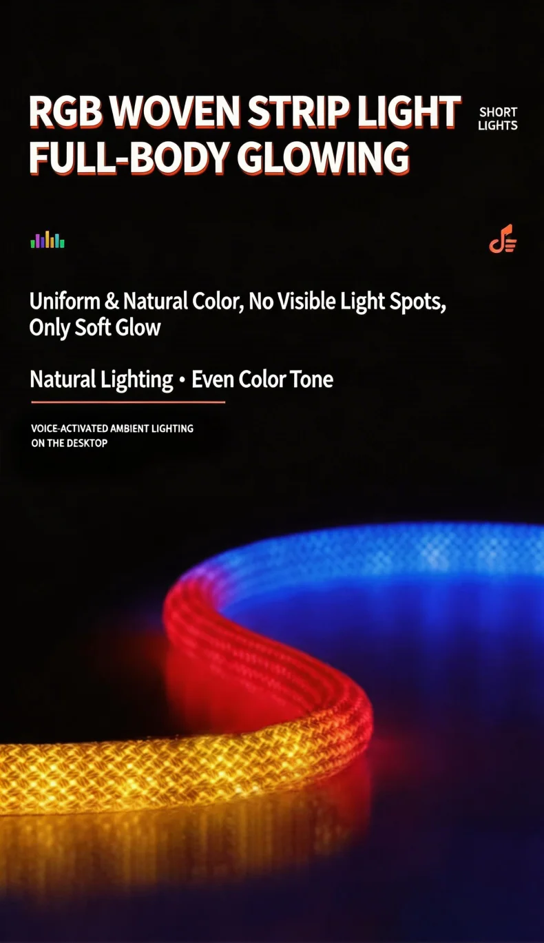 360 Glow Round RGB Neon LED Woven Strip Light 24key Bluetooth APP Remote Control 5V USB WS2812B Music Sync Waterproof Rope Decor