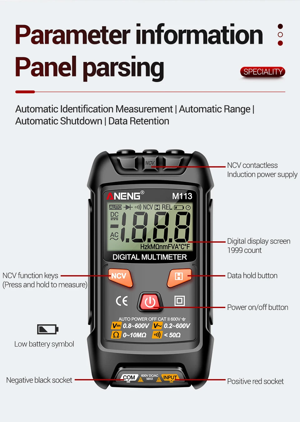 Digital Multimeter Voltage Tester Voltmeter SZ06 SZ308 TRMS 2000 Counts Auto-Ranging Ohm Volt Amp Meter Measuring AC/DC Voltage