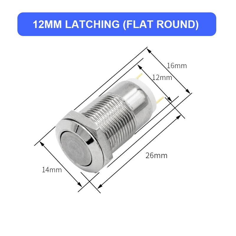 6pcs 12mm Push Button Switch Latching Momentary Self reset Waterproof Mini Electric Power Button Switch On Off 2pin 1NO 3A/250V