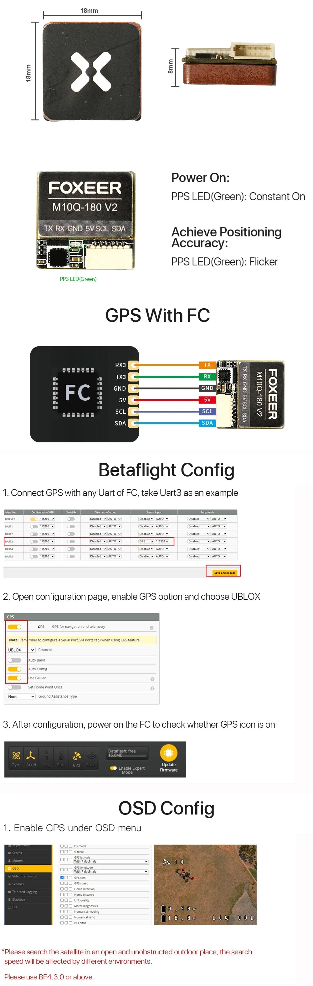 Foxeer M10Q 250 GPS 5883 Compass Module M10 5V 72 Channel Dual NMEA UBLOX for FPV Racing Drone Quadcopter Parts