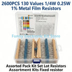 2600pcs Assorted Metal Film Resistors 130 Values 1/4W 0.25W 1% Fixed Resistor Kit for Electronics DIY Projects