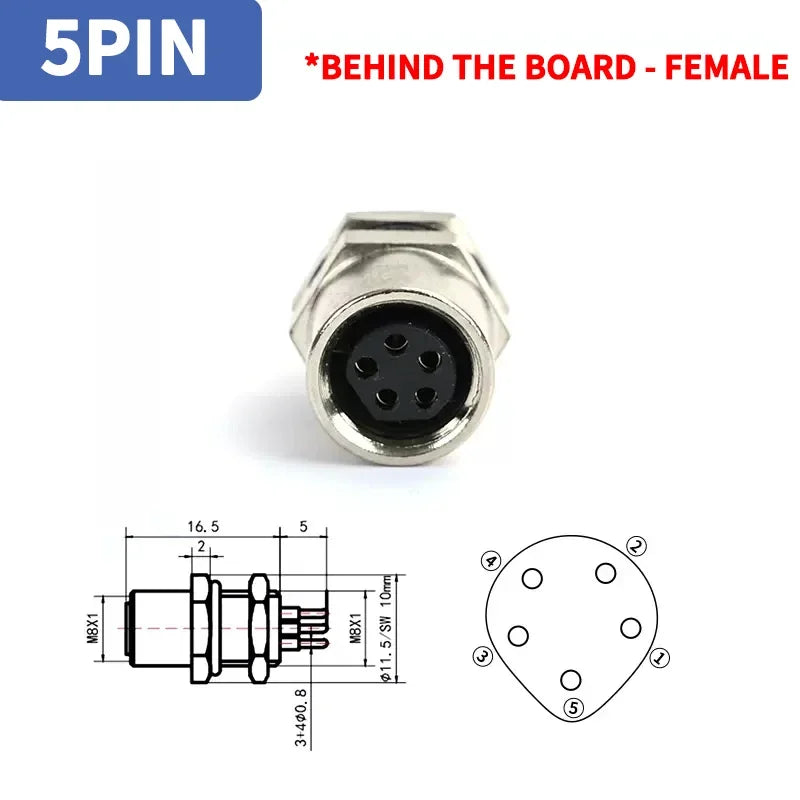 M8 A-Coded Sensor Connector – Panel Back Mount Waterproof Flange Socket & Plug, 3/4/5 Pin Male & Female Threaded Coupling