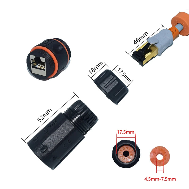 CAT6/CAT6A/CAT7 RJ45 Waterproof Connector RJ45 Ethernet/Network Connector, Straight-through Outdoor Broadband
