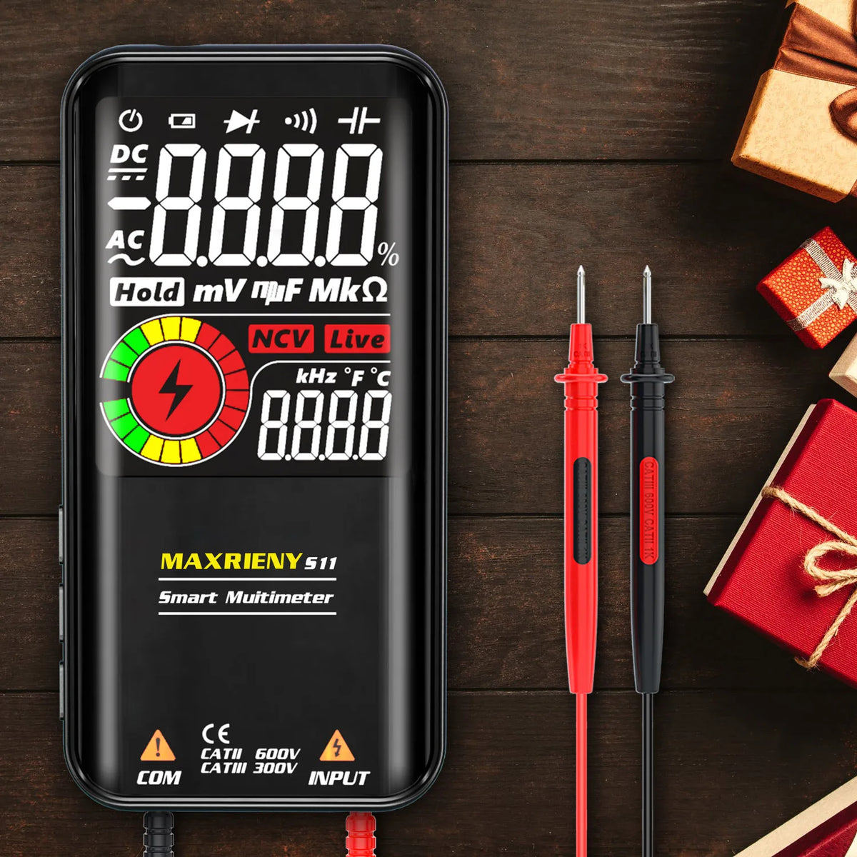 MAXRIENY Smart Digital Multimeter USB Rechargeable True RMS EBTN DC AC Voltage Capacitance Ohm Diode NCV Hz Live WireTester