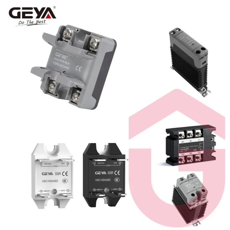 GEYA 22.5mm Slim Width GSR8 Solid State Relay with Heat Sink DC to AC Single Phase SSR 10A 25A 40A 60A