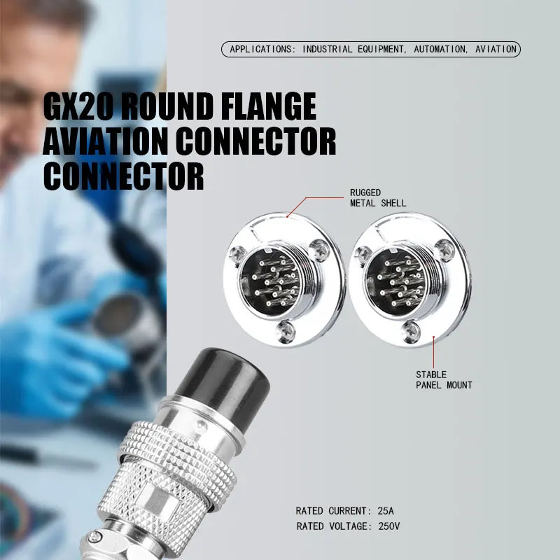 GX20 Flange Butting Type Aviation Plug &Socket 2/3/4/5/6/7/8/9/10/12 Pin Male&Femal Connectors Coppe