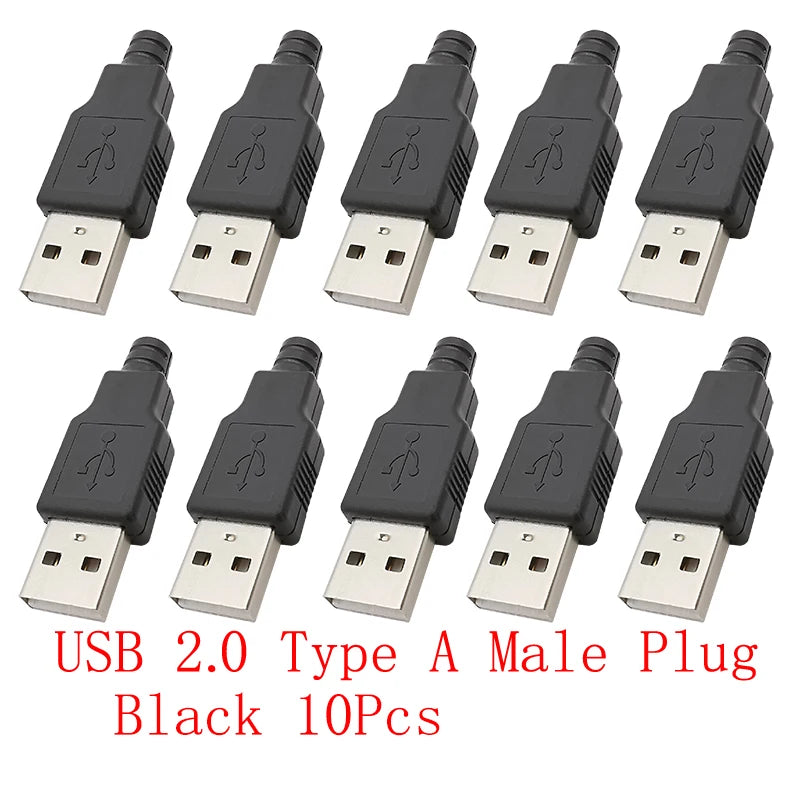 10Pcs USB Connectors Type C / Micro / USB 2.0 Type A Male Female Assembly Adapter DIY Soldering Repair Data Charging Plug Socket