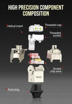 AMPCOM 12 Pcs RJ45 Shielded Cat6A CAT7 Keystone Jack, Zinc-Alloy RJ45 Tool-Free Coupler Zinc Alloy Module Coupler Adapter