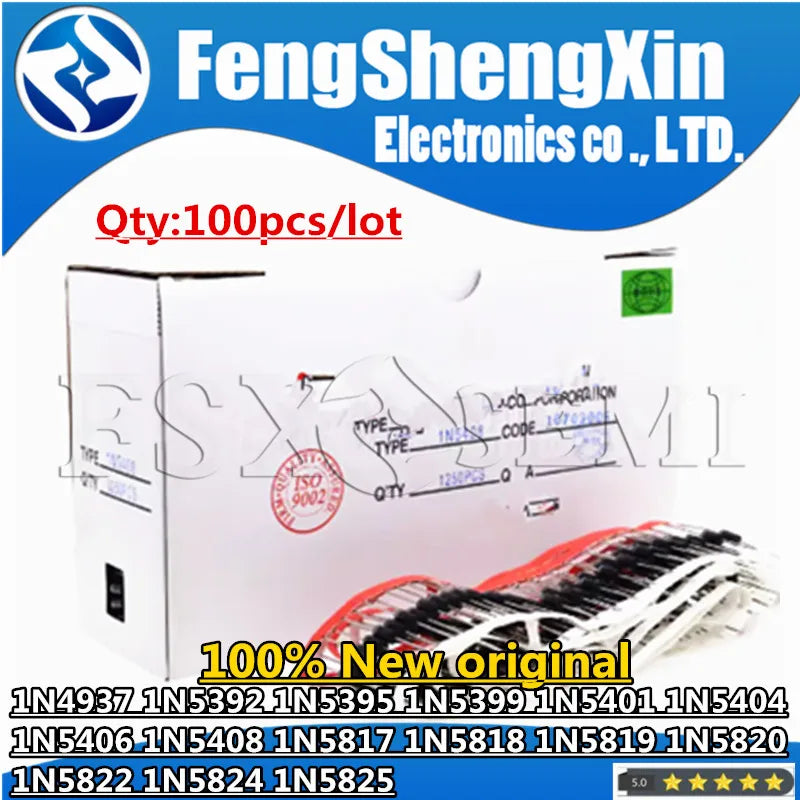 100pcs 1N4937 1N5392 1N5395 1N5399 1N5401 1N5404 1N5406 1N5408 1N5817 1N5818 1N5819 1N5820 1N5822 1N5824 1N5825 Schottky diode