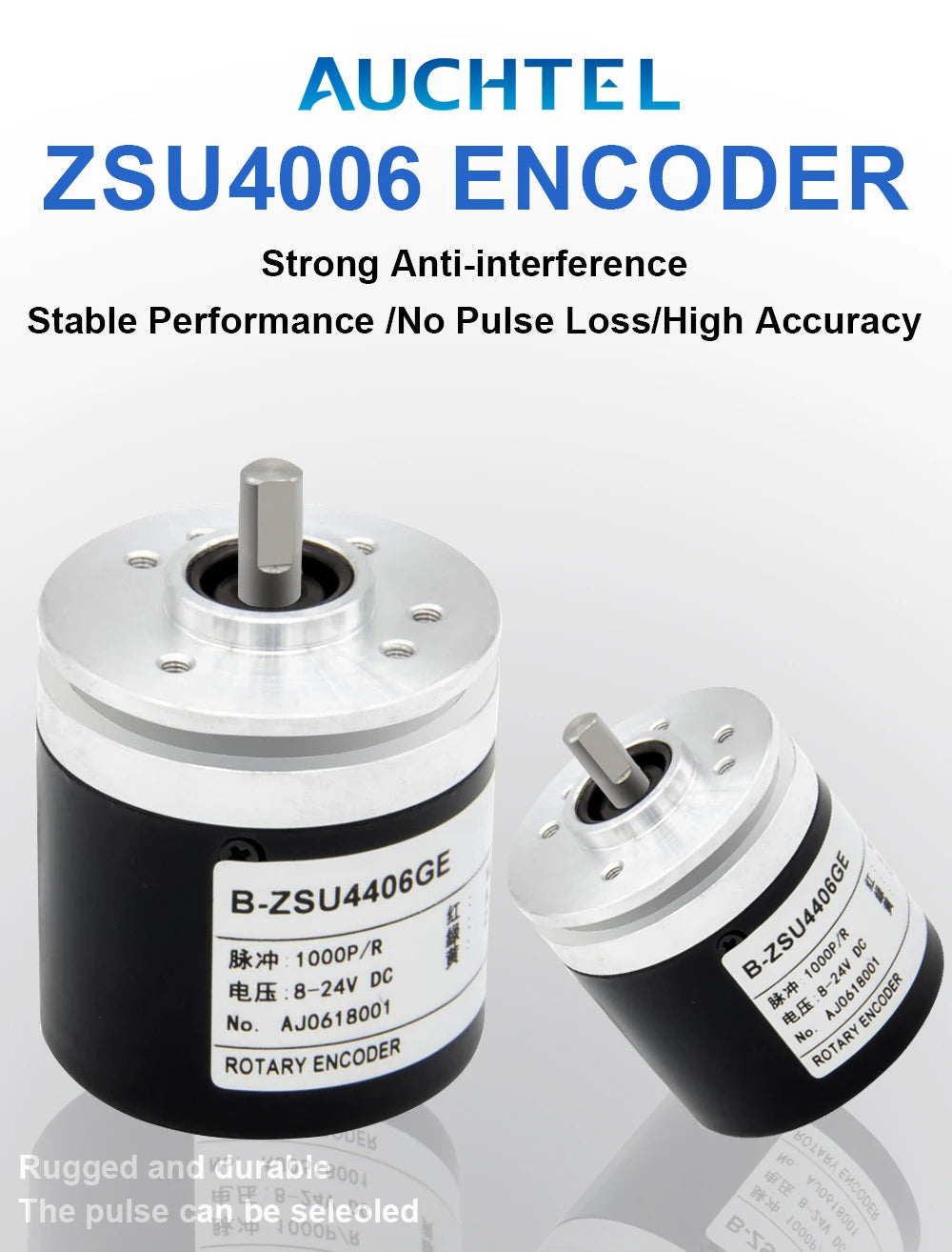 AUCHTEL 44mm IP67 Incremental Encoder 6mm Shaft Rotary Switch AB 2 Phases 10-1024-2500-3600 360 400 500 PPR 5-24VDC