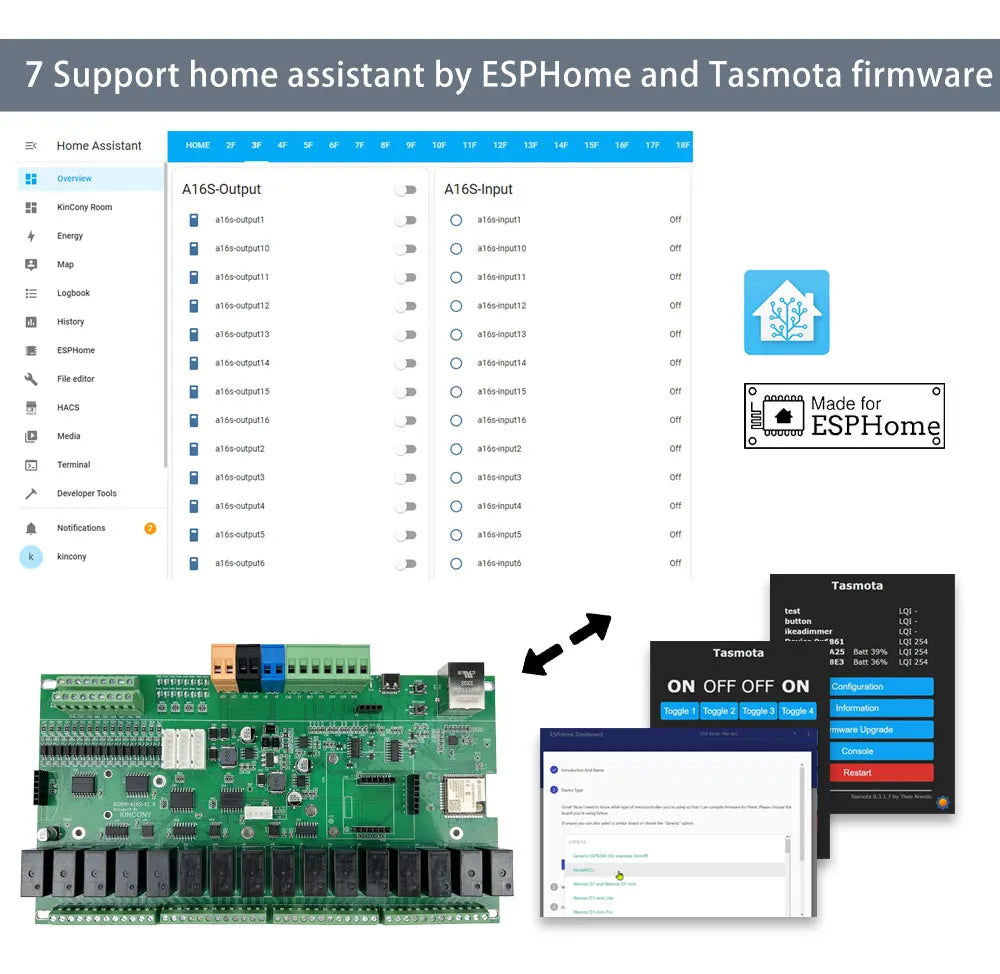KC868-A16S 16CH ESP32 Relay Board Ethernet Wifi Switch MQTT TCP HTTP ESPhome Smart Home Assistant Tasmota 2/4G RTC DS3231 Module