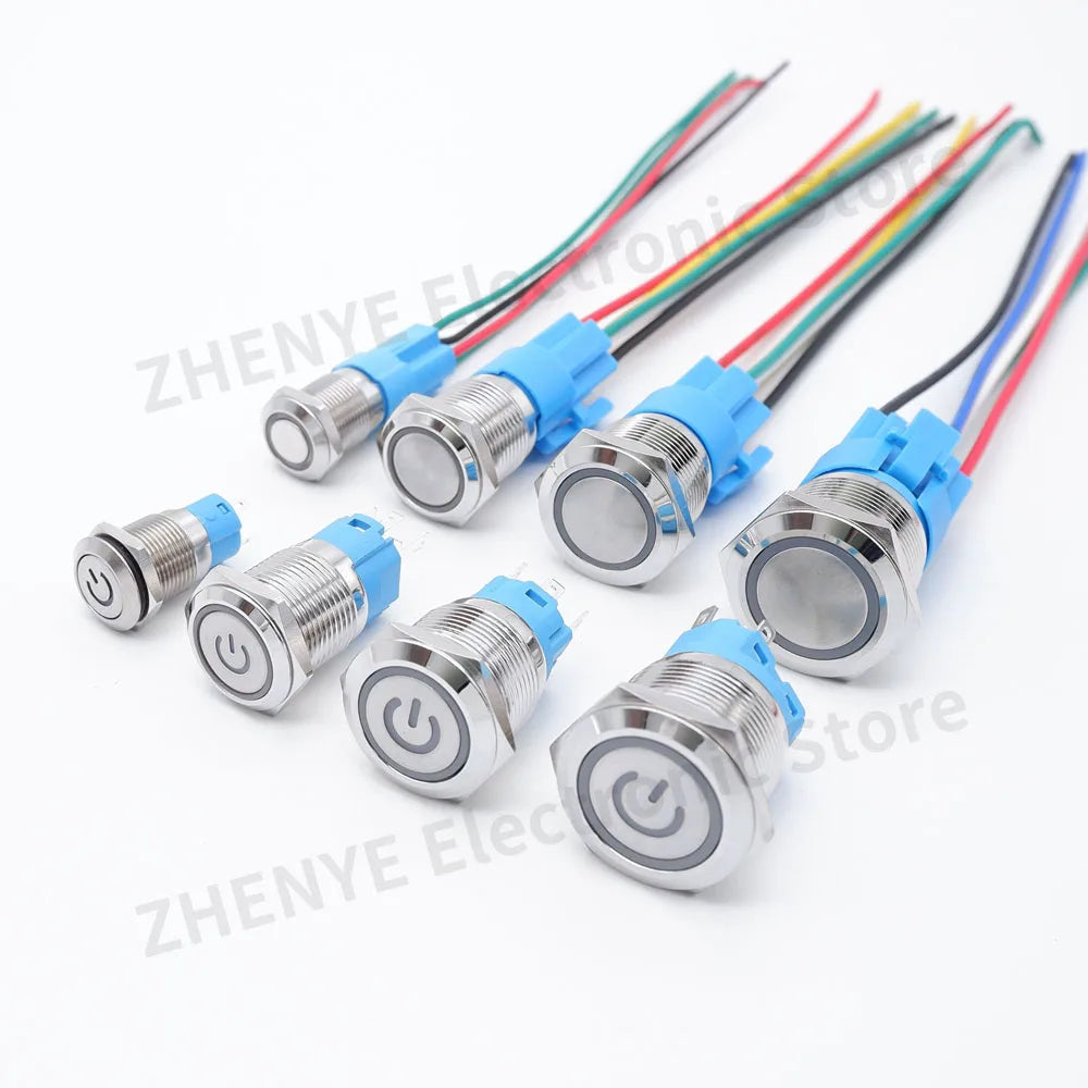 12mm 16mm 19mm 22mm Metal Switch Button Push With Wire Waterproof On Off Momentary/Latching Led Light Start Stop 5V 12V 24V 220V