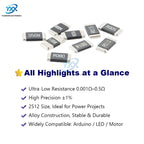 10PCS 2512 Alloy Resistor 0.001Ω~0.5Ω 1% 2W 3W Precision Low Ohm Resistencia for DIY Electronics Power Sensing SMD Chip Type