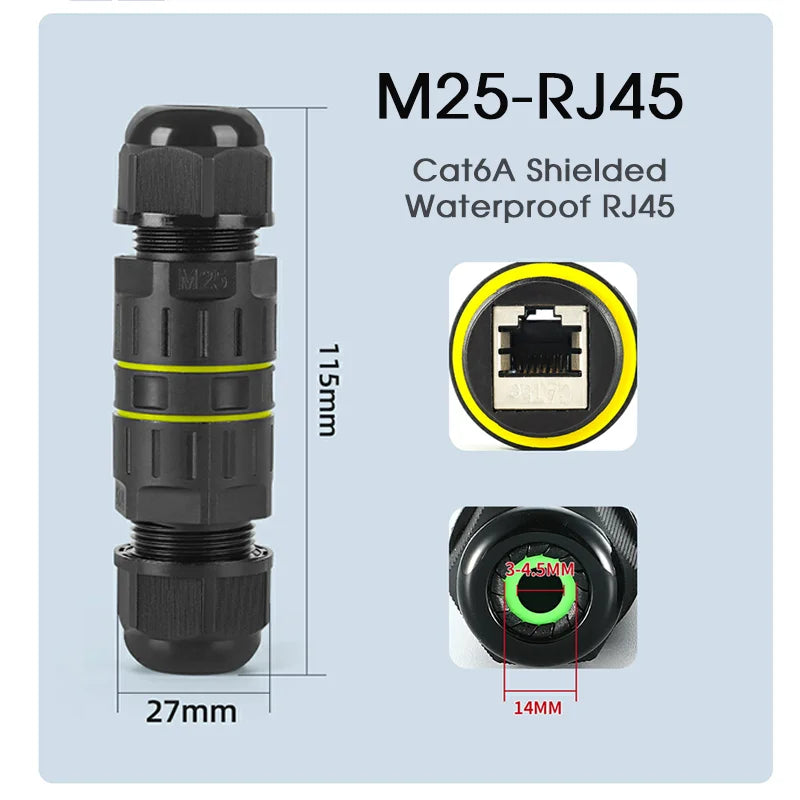 CAT6A IP68 Waterproof RJ45 Coupler Outdoor Ethernet Straight Connector Waterproof Network Adapter for CCTV Camera Monitoring