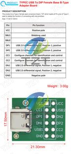 GREATZT USB TYPE-C to DIP PCB Connector Pinboard Test Board Solder Female Dip Pin Header Adapter