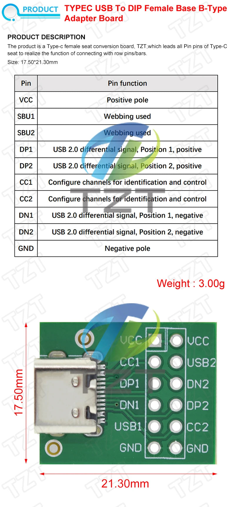 GREATZT USB TYPE-C to DIP PCB Connector Pinboard Test Board Solder Female Dip Pin Header Adapter