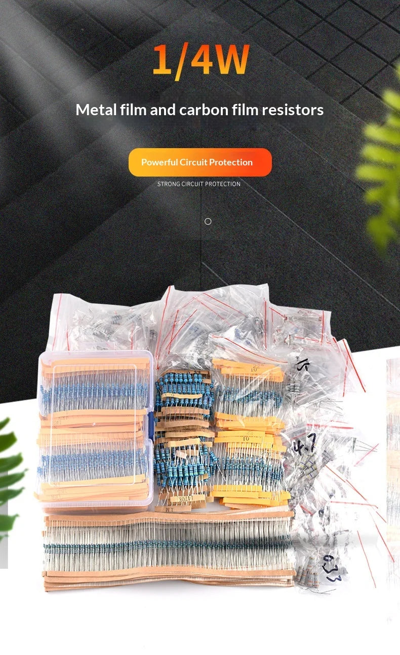 1% 5%  Metal Film Resistor Assortment Kit 1/4W 1/2W 1W 2W 3W 5W Through Hole 30/41/130 Values Electronic Components 300 600 2600