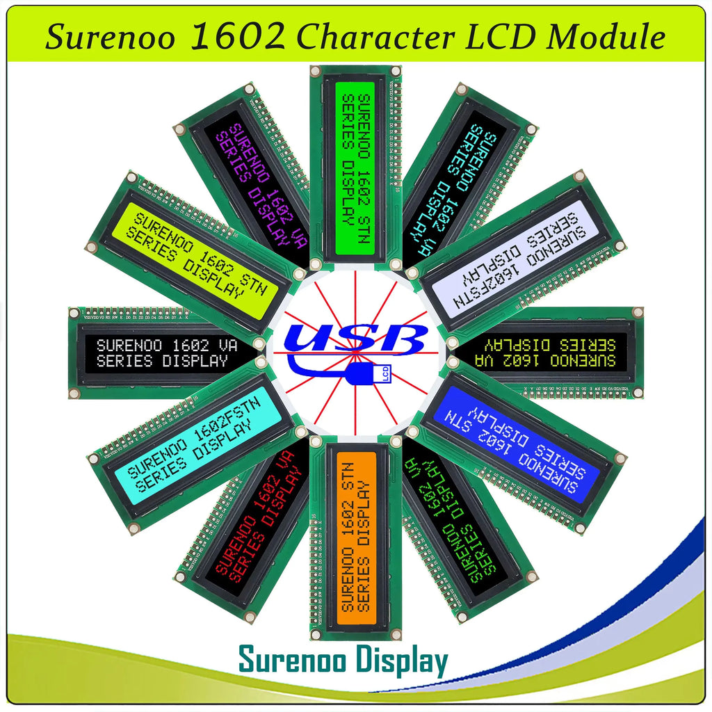 Surenoo LCD2USB USB 162 16X2 1602 Character LCD Module Display Screen Panel sutible LCD Smartie & AIDA64 for DIY PC