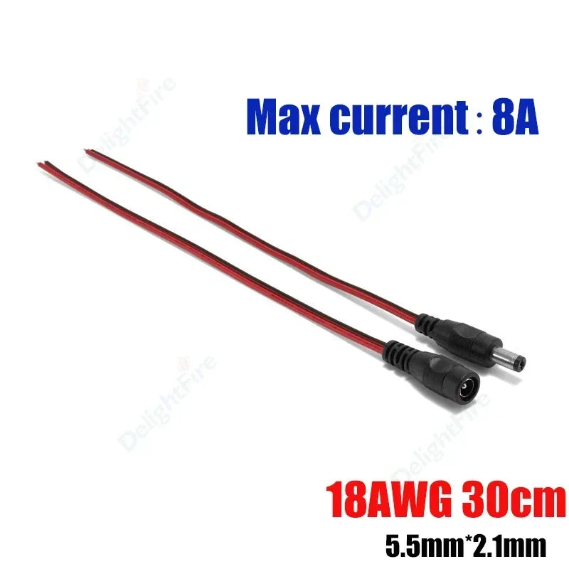 5.5 2.1mm Male Female DC Power Pigtail Connector Cable 12V 5A DC Barrel Plug Terminals for LED Strips CCTV Camera Power Adapter