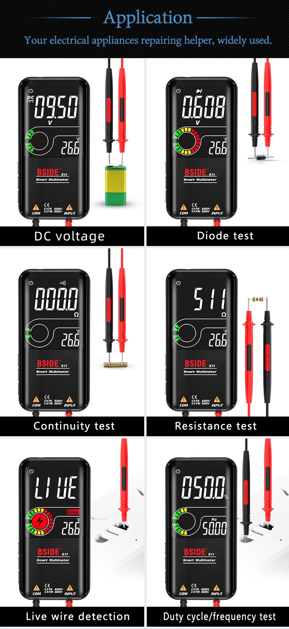 BSIDE Digital Multimeter Smart Electrician Tester USB Charge T-RMS DC AC Voltage Capacitance Ohm Hz NCV Professional Multitester