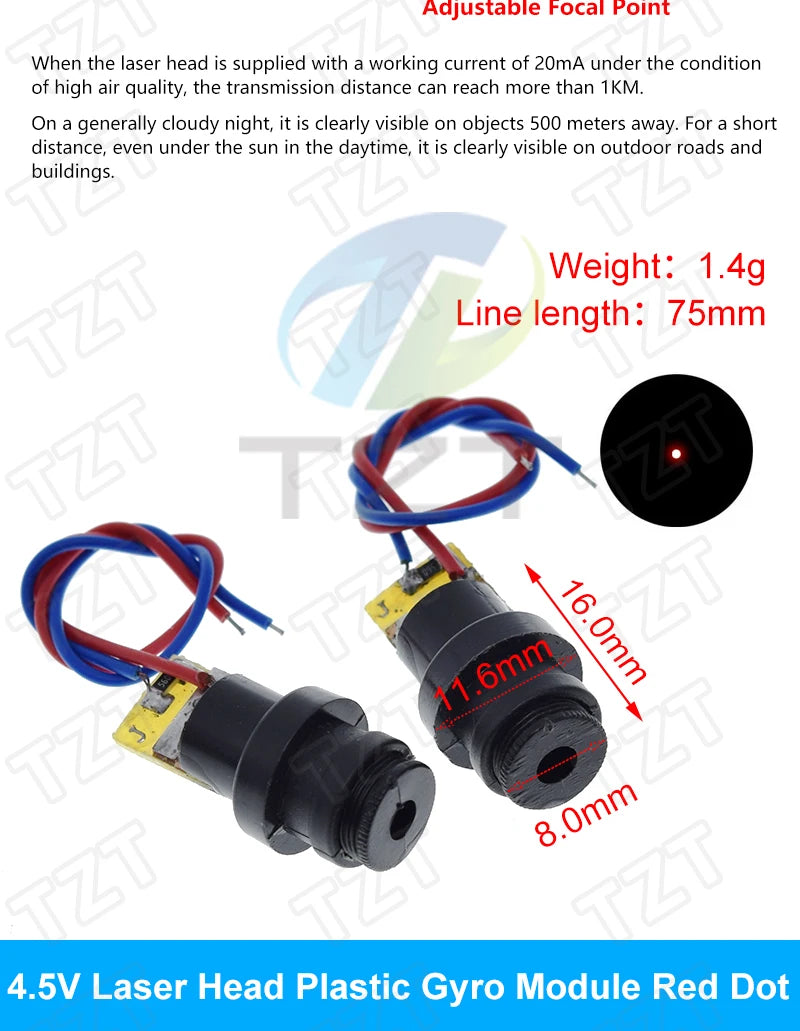 TZT 650nm 5mW 6MM 9MM 12MM Red Point / Line / Cross Laser Module Head Glass Lens Focusable Focus Adjustable Laser Head